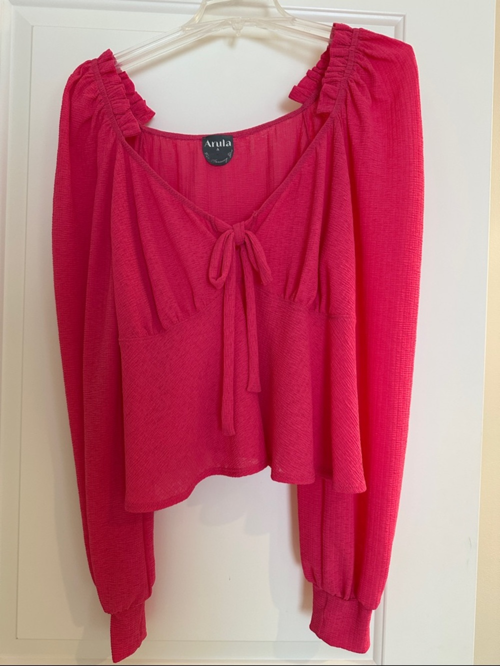 ARULA Fuchsia Tie-Front Long Sleeve Peasant Blouse